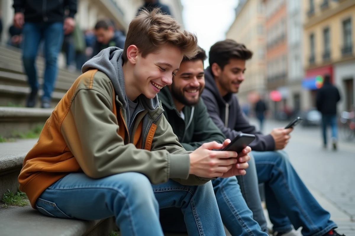 Adolescent partageant des liens Monopoly GO en extérieur