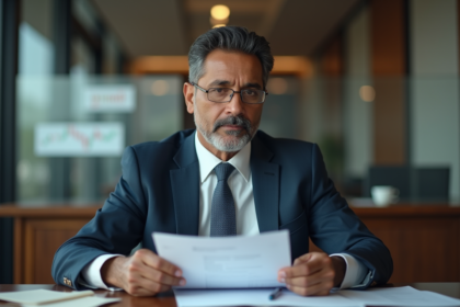 Banquier indien en costume dans un bureau professionnel