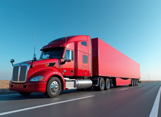 Dimensions camion semi-remorque : les critères essentiels pour un achat réussi Camion semitrailer rouge sur autoroute en plein jour
