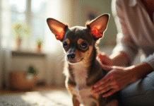 Chihuahua sain brosse par une femme dans un salon lumineux