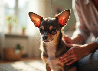 Chihuahua sain brosse par une femme dans un salon lumineux