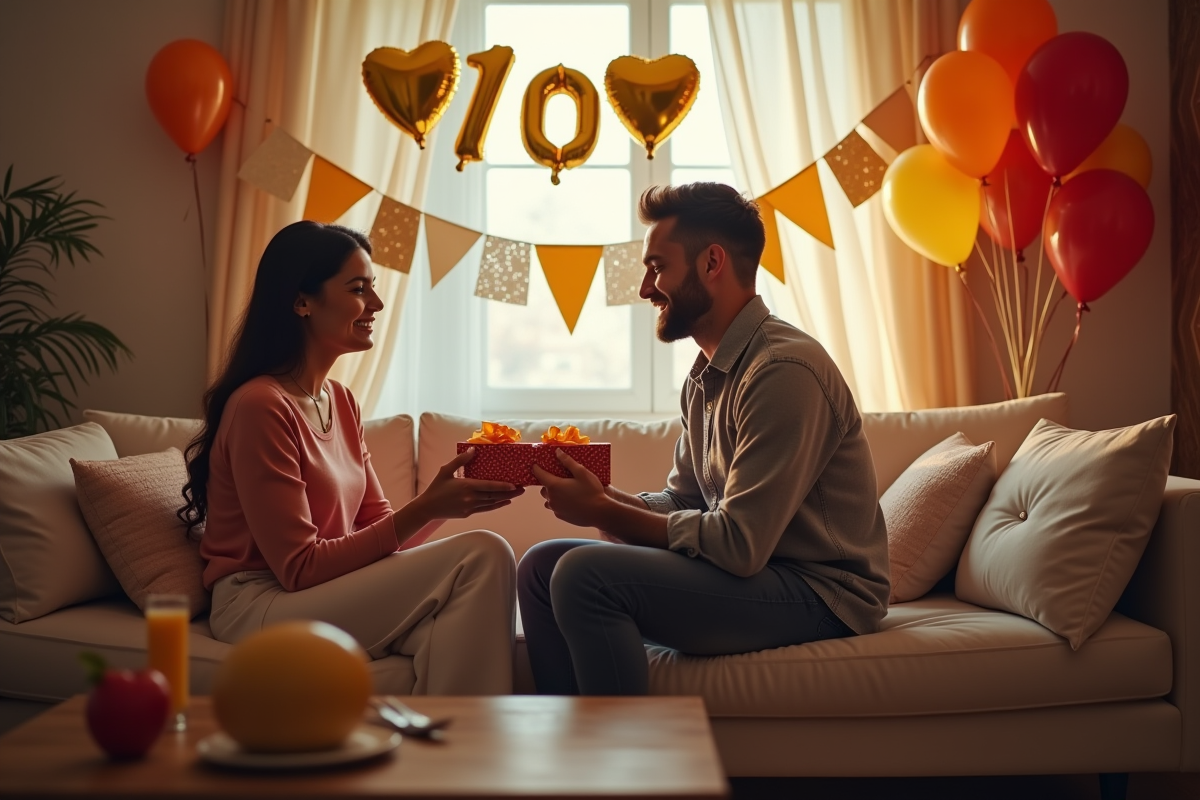 Cadeaux et ballons pour anniversaire de mariage à la maison