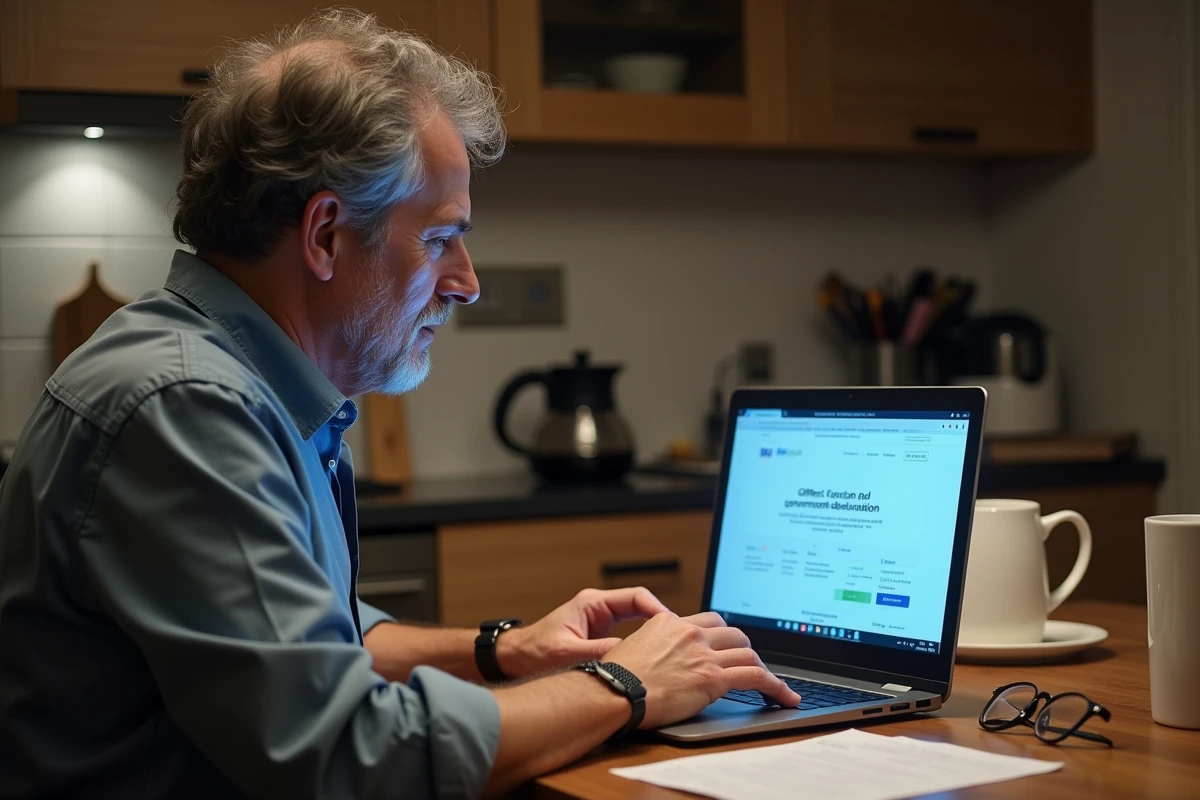 Homme déclarant la création de son association en ligne sur le portail du Journal Officiel depuis chez lui