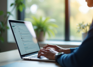 Espace de travail moderne avec un ordinateur portable et lumière naturelle