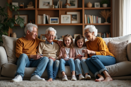 Famille multigeneration dans un salon chaleureux
