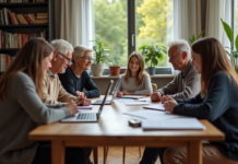 SCI familiale : Atouts et intérêt de la création en famille Famille multigenerations autour d'une table en discussion