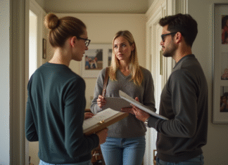 Expulser une personne hébergée gratuitement : procédure en 5 étapes Femme conseillant un jeune homme devant un appartement