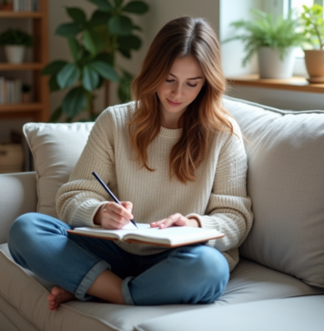 Activités à faire seul à la maison : détente, hobbies et loisirs Femme dessinant dans un salon cosy et lumineux