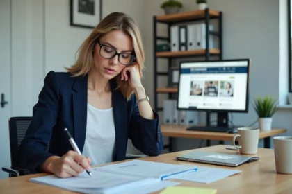 Femme professionnelle relisant des documents administratifs pour une publication au Journal Officiel association