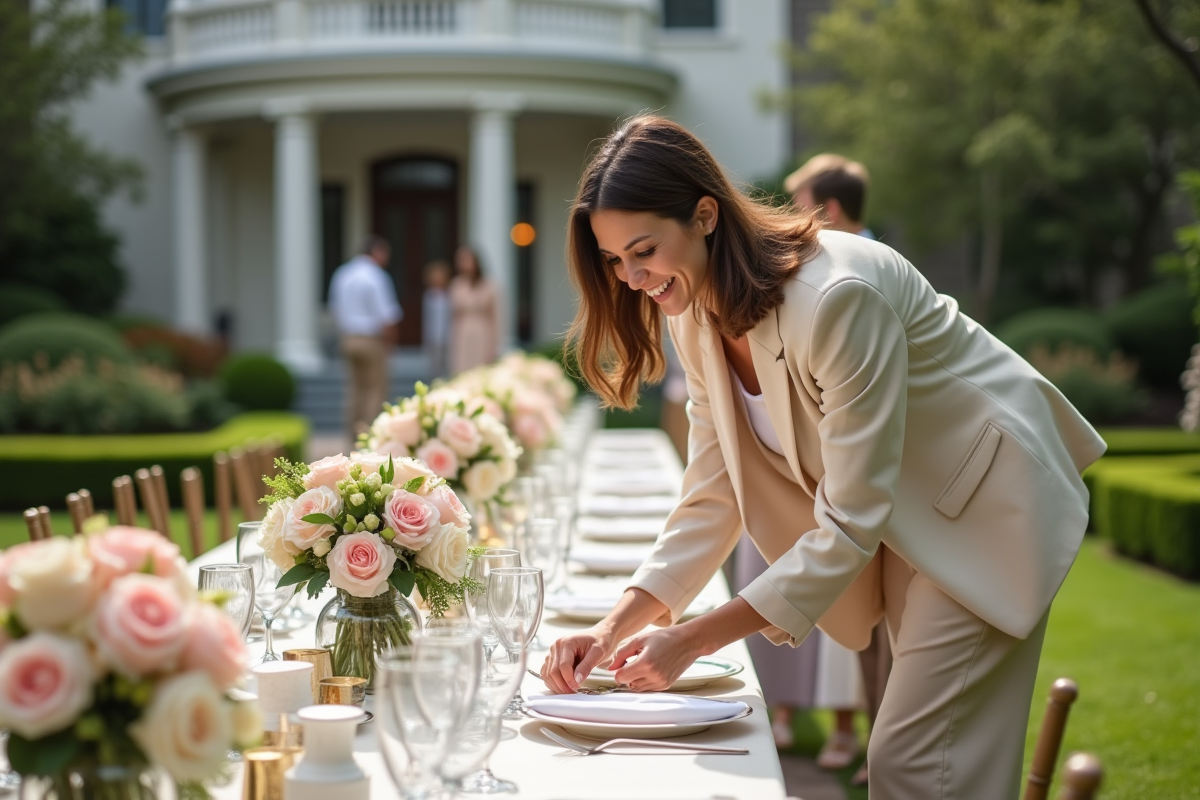 Femme élégante arrangeant des fleurs lors d