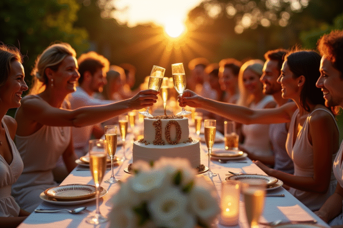 fete-jardin-anniversaire-10ans Fête dans un jardin avec table décorée pour anniversaire 10 ans