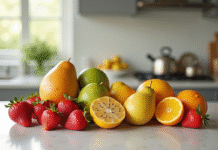 Sélection de fruits frais commençant par S sur un plan de travail moderne