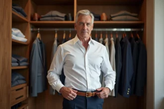 Ceinture en cuir élégante sur fond neutre