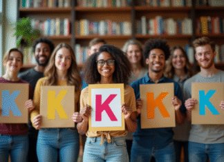 Groupe diversifié avec cartes K en fonts artistiques