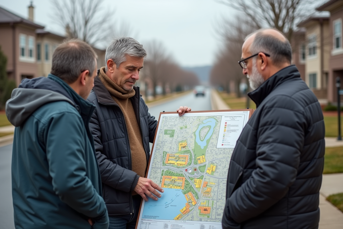 Groupe de résidents étudiant un plan d