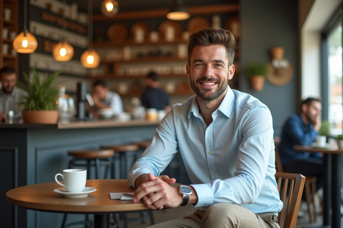 Homme détendu dans un café moderne intérieur