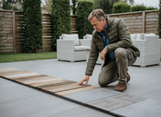 Homme examinant des échantillons de revêtements extérieurs