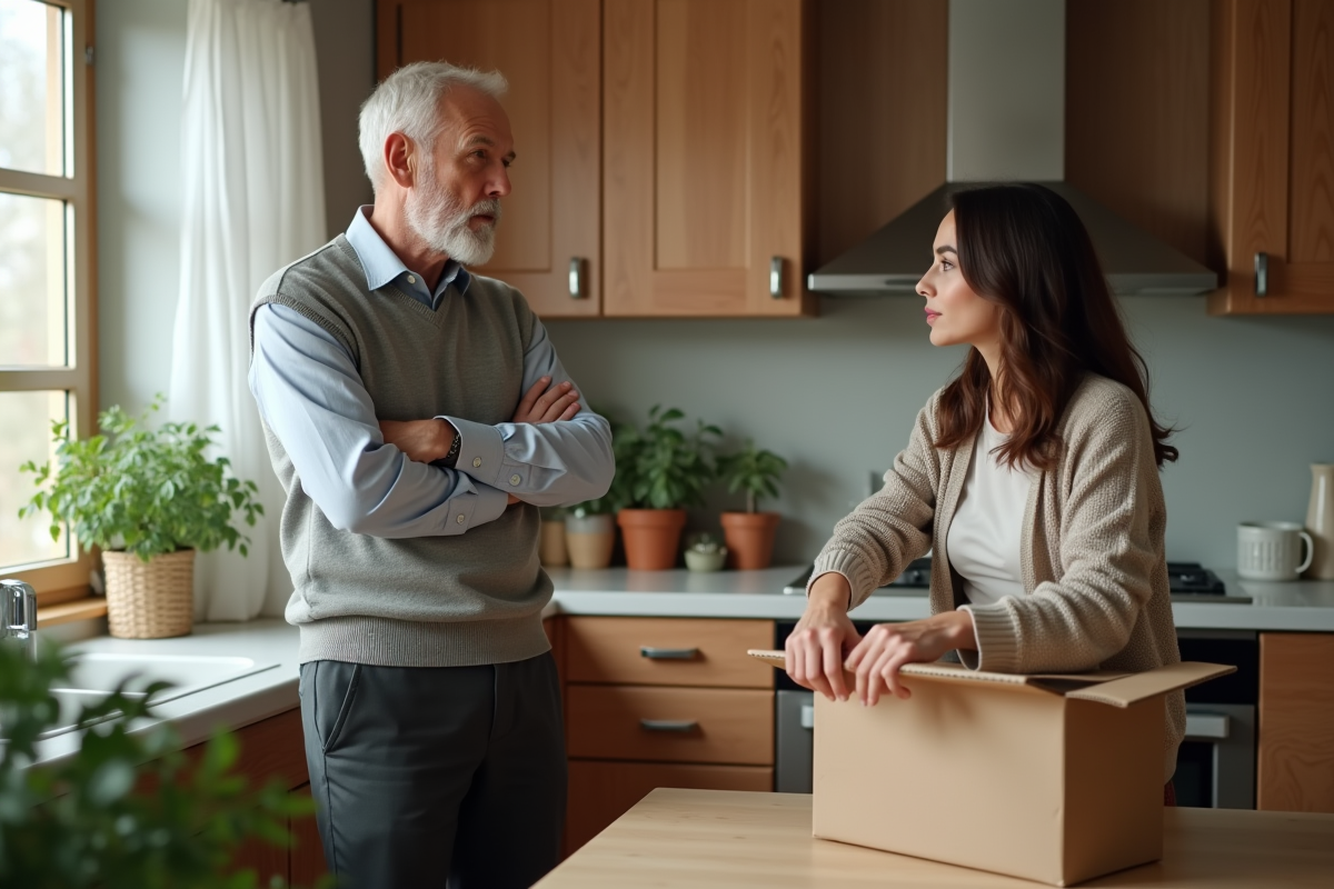 Homme pliant ses affaires dans la cuisine