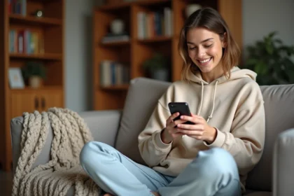 Jeune femme utilisant Snapchat sur son smartphone pour entretenir ses flammes quotidiennes