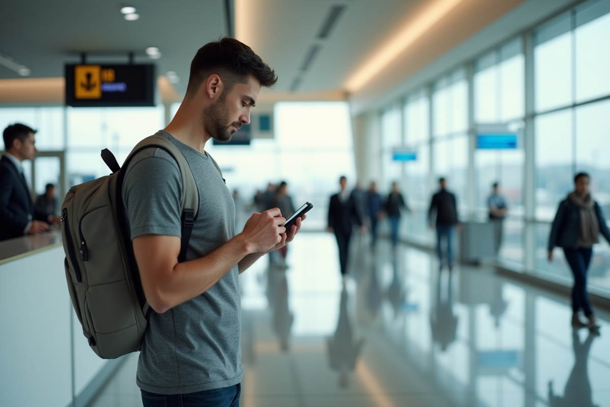 Jeune homme utilisant traducteur à l