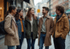 Groupe de jeunes adultes divers en ville en discussion