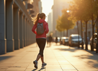 Personne marchant vite dans la ville en tenue sportive