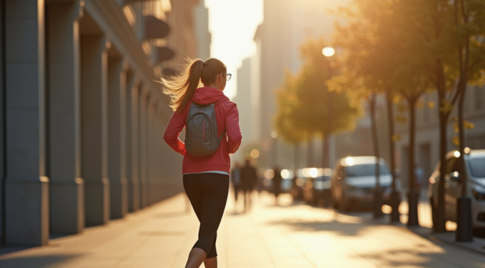 Personne marchant vite dans la ville en tenue sportive