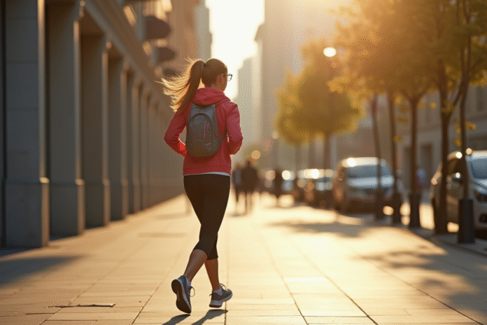 Personne marchant vite dans la ville en tenue sportive