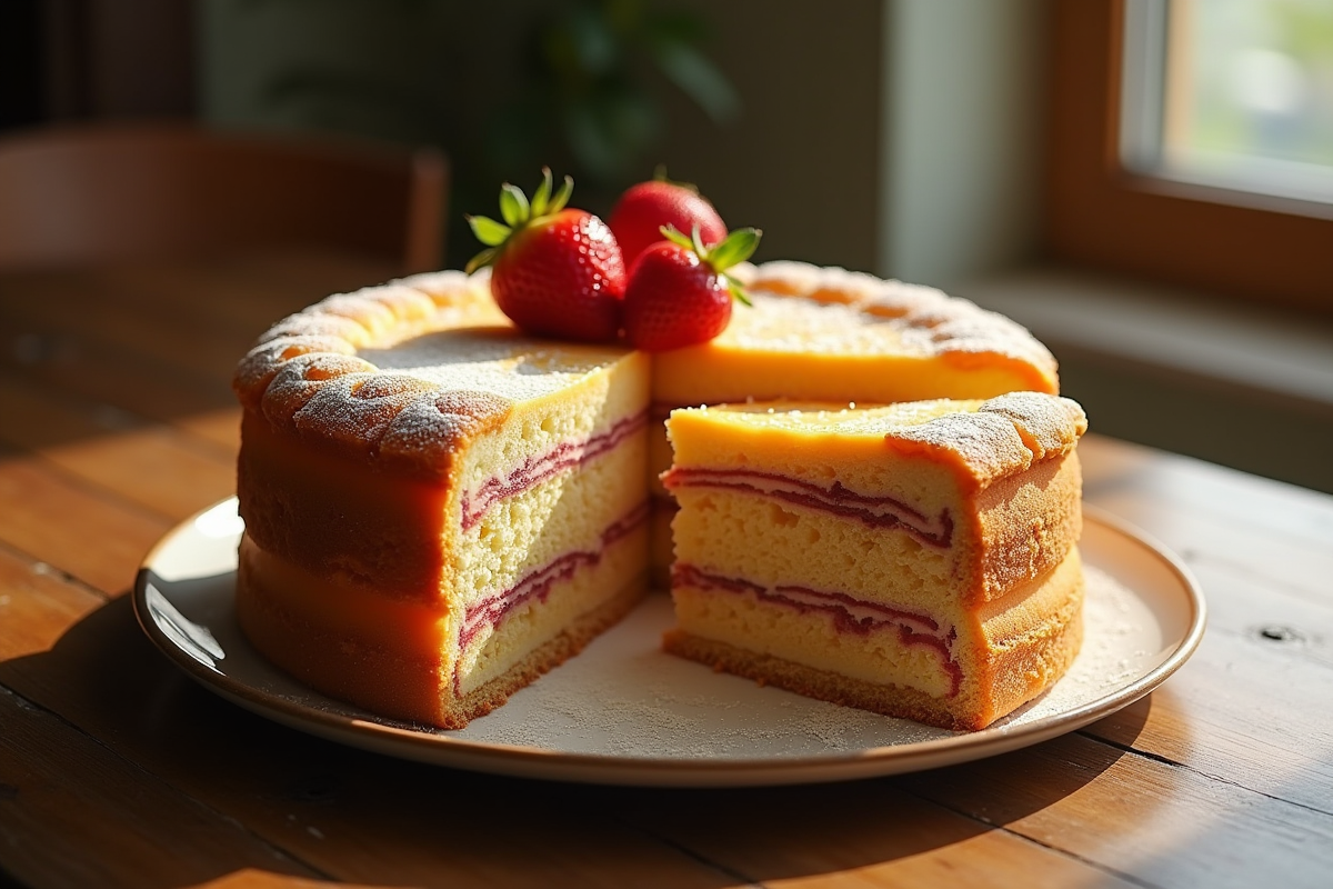 Gâteau opera entier partiellement tranché sur une table en bois