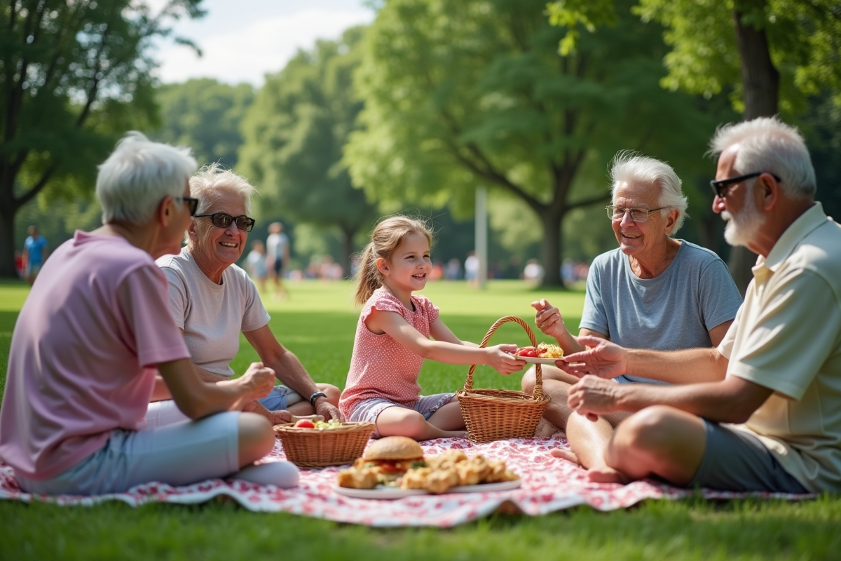 Famille profitant d un pique-nique dans un parc