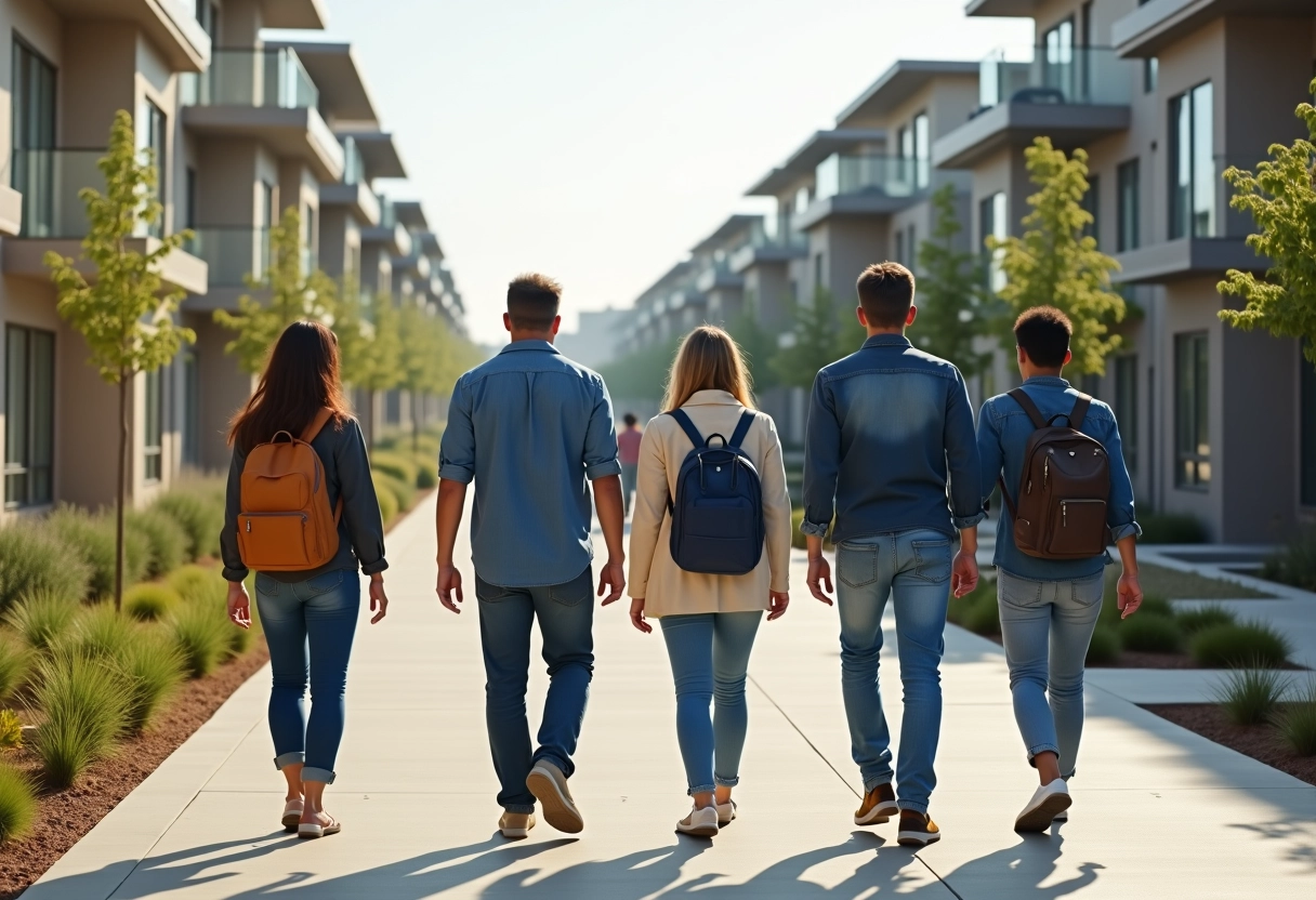 Groupe de personnes dans un quartier résidentiel moderne
