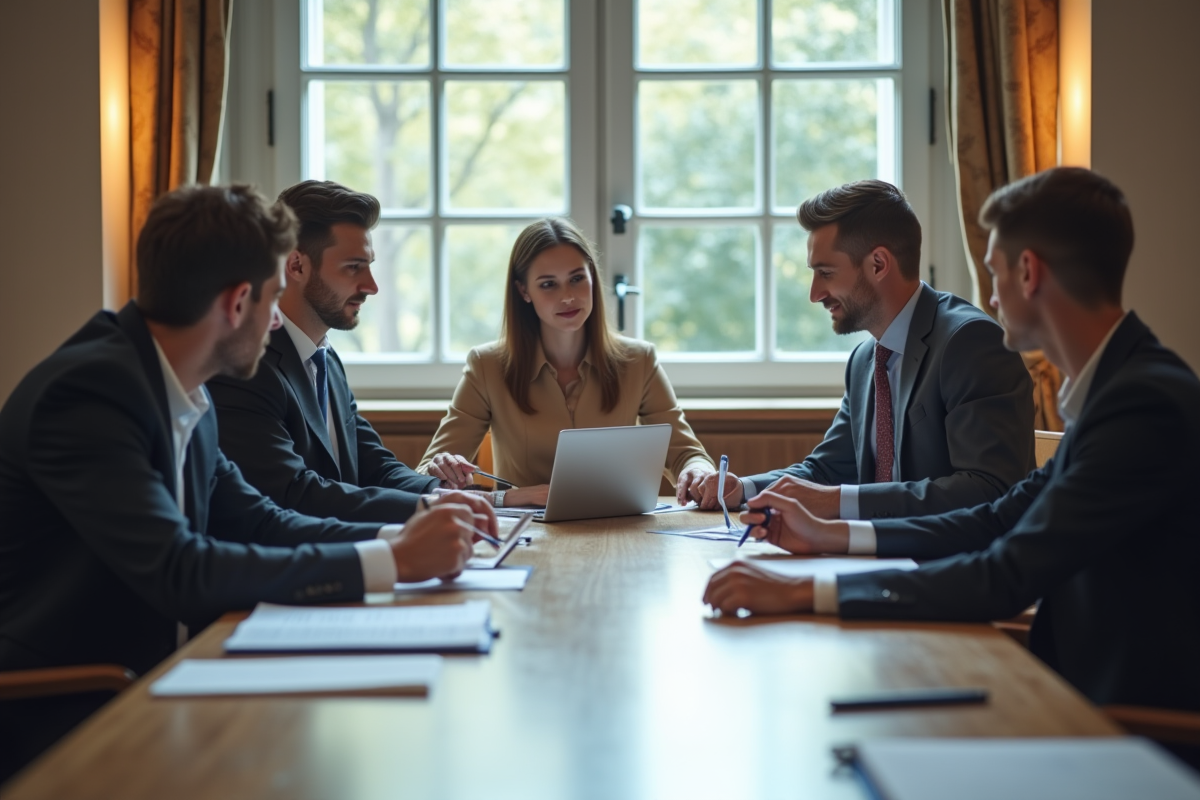 Groupe en réunion discutant de communication sécurisée
