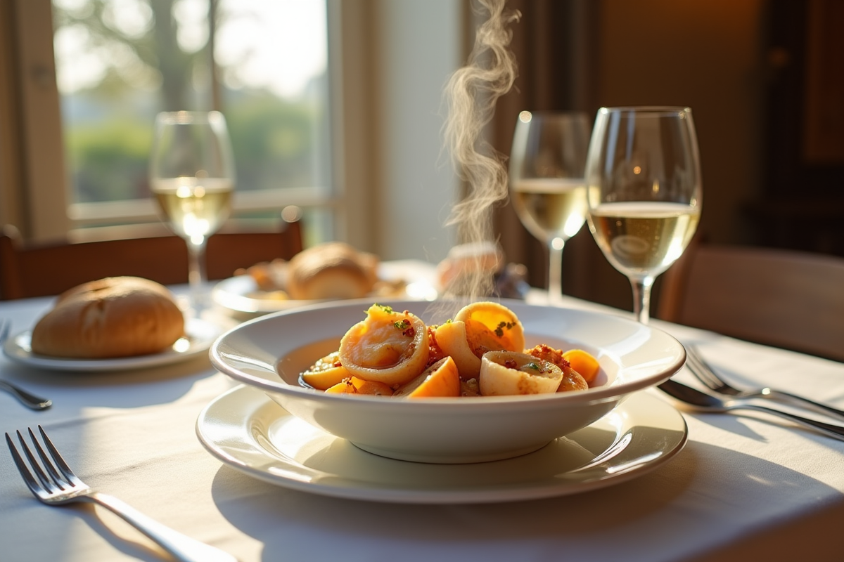 Scène de dîner traditionnel français avec coquilles SaintJacques