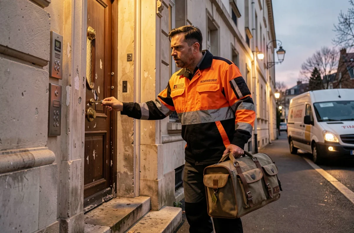 Serrurier SOS Serrurier Fréjus arrivant en urgence pour une intervention sur une porte endommagée