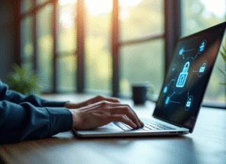 Personne utilisant un webmail sécurisé au bureau
