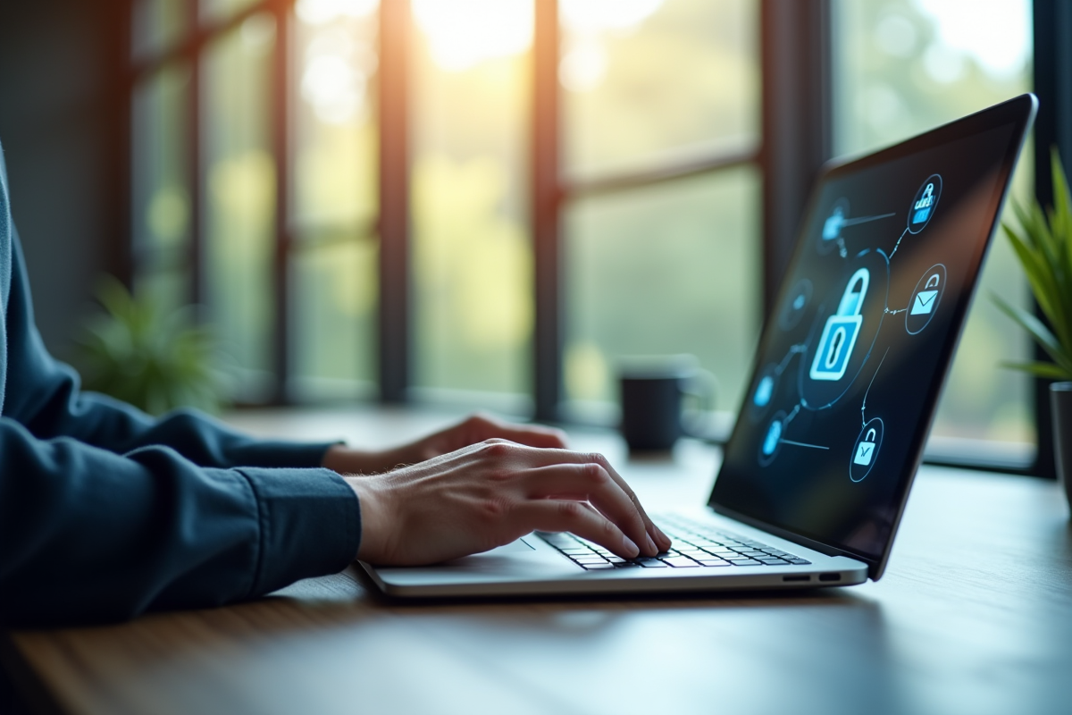 Personne utilisant un webmail sécurisé au bureau